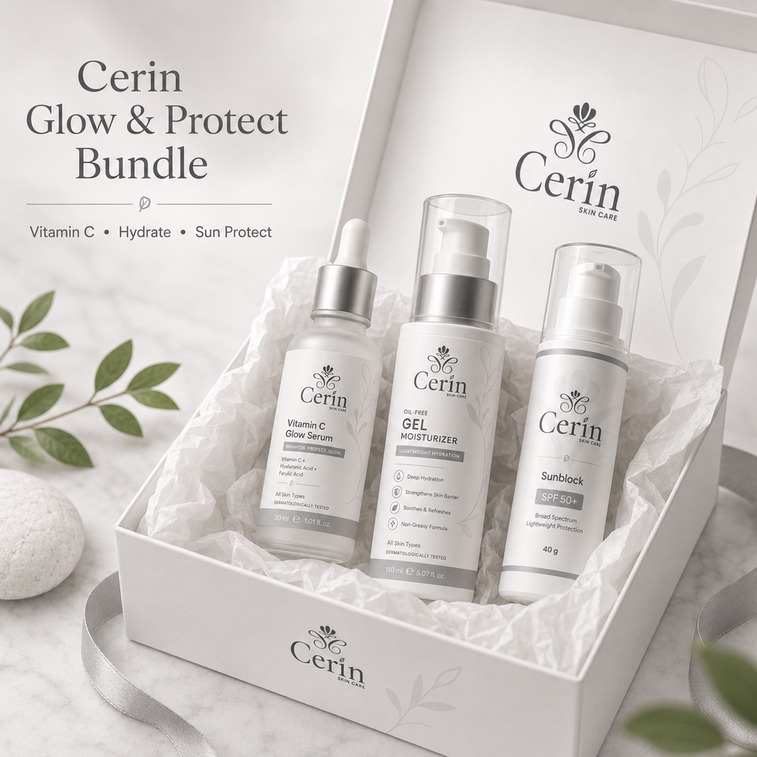 Cerin Glow and Protect Bundle skincare products